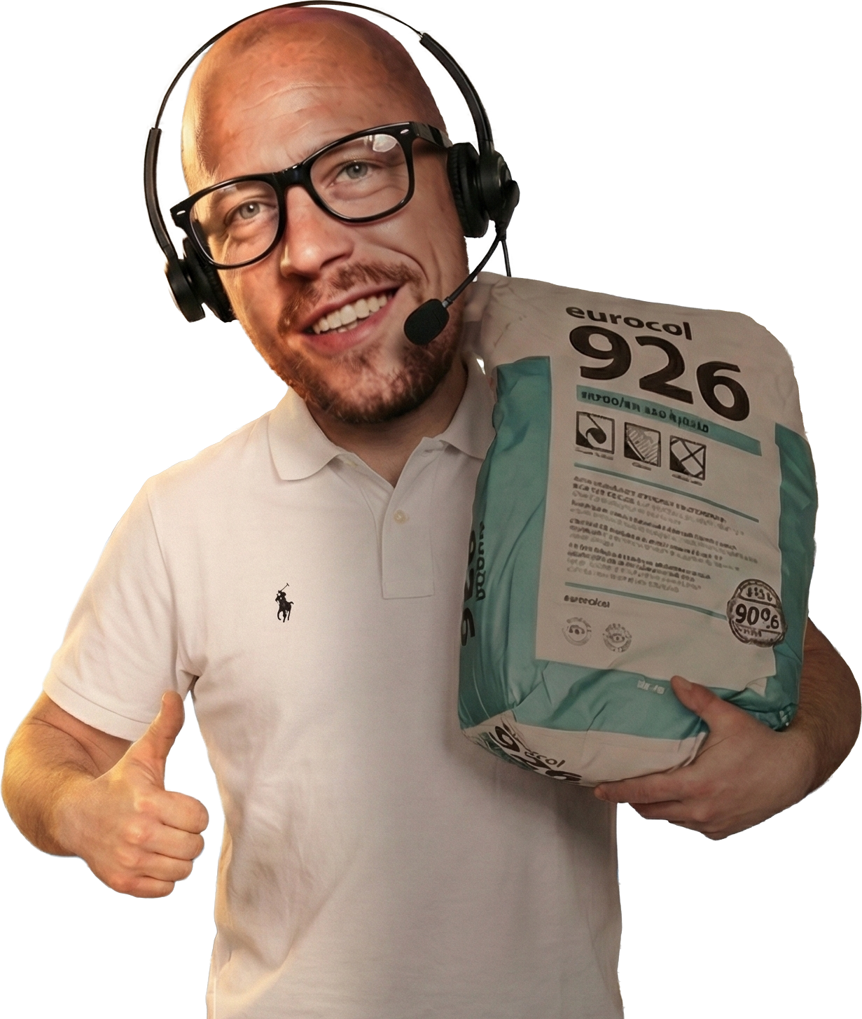 Nick duimt op met een pak marmoleum